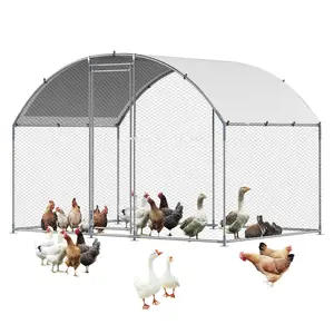 Metal Chicken Coop 9.8x6.5x6.5 ft Walk-In Chicken Run with Cover Doom Roof, Weatherproof Outdoor Poultry Enclosure, Durable Galvanized Steel Frame, Predator-Proof Mesh, Easy Assembly, Large Front Access Door, Roof for Backyard