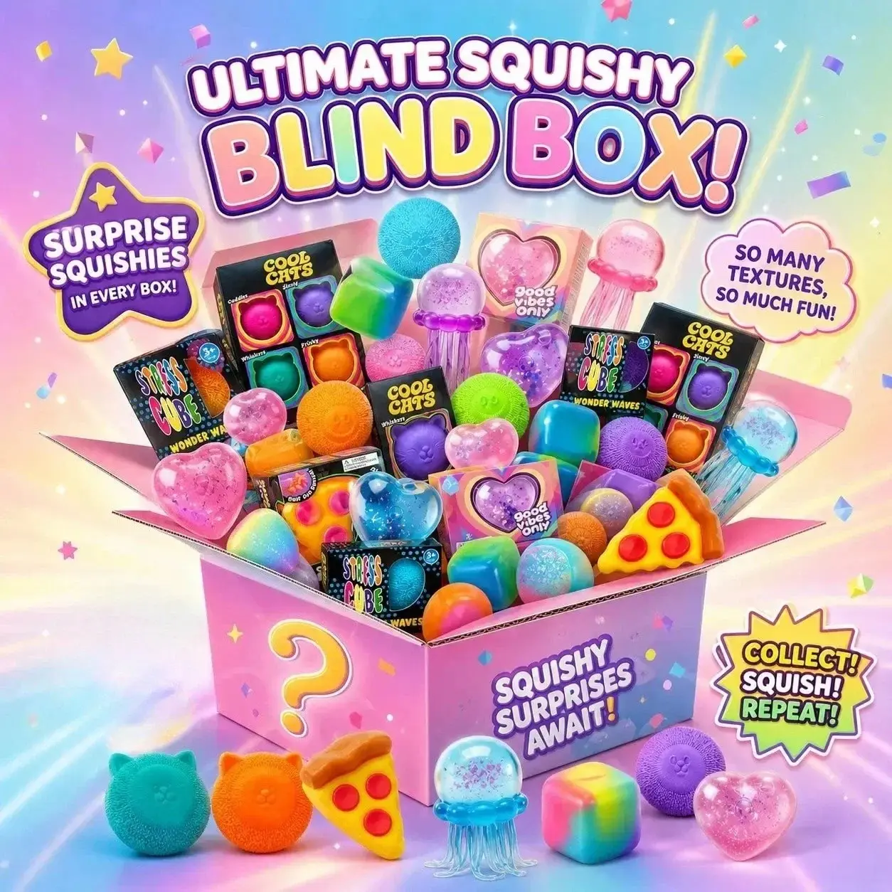 Sensory Squishy Blind Box Series - Random Cute Slow-Rise Stress Relief Fidget Toy, Collectible Surprise Gift for Kids