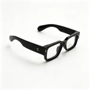 Thick Black Square Blue Light Blocking Eyeglasses, Solid Acetate Frame Gold Rivet Decor, Retro Chunky Non-Prescription Computer Glasses for Men Women