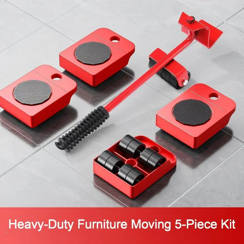 5-Piece Heavy-Duty Furniture Moving Kit with 4 Sliders, 360° Swivel Wheels & Anti-Slip Dolly, No-Scratch Tool for Moving Sofa, Refrigerator & Cabinet Moving essentials kit