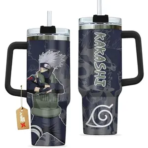 [Sip40 Otaku] Kakashi Hatake 40oz Handle Tumbler – Hidden Leaf Ninja Stainless Steel Travel Mug, Copy Ninja Inspired Cup, Double Wall Thermal Drinkware, Large Iced Coffee Tumbler, Otaku Gift for Anime Fans