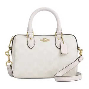 Coach Rowan 18 Classic Logo Print Coated Canvas Shoulder Bag for Women in Gold and White