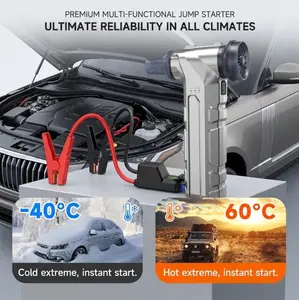 5-in-1 Car Jump Starter with Air Compressor & Vacuum, 12V Portable Battery Booster Pack, High-Power Cordless Vacuum, LED Flashlight, Power Bank for All Vehicles