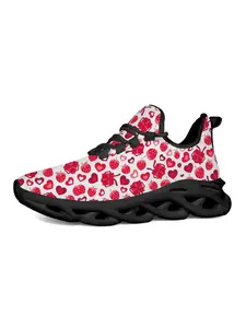 Exclusive Strawberry Heart Print Women’s Casual Shoes, Sneaker, Stylish Doodle Design with Vibrant Colors, Classic Streamlined Sole for Comfort