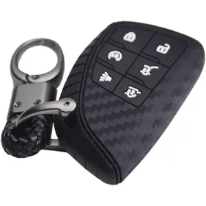 Carbon Silicone 6 buttons Key Fob Cover Case Protector for Chevrolet Suburban Tahoe Traverse Colorado Equinox RS and GMC Acadia AT4 Sierra 1500 Yukon XL 2021 2022 2023 2024 2025