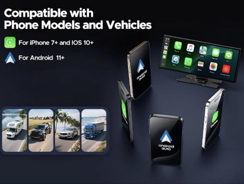 11'' Wireless Carplay Screen for Car Built-in Net-Flix YouTube Apps, Portable Touchscreen Car Stereo with Android Auto, Backup Camera, OTA Updates, Bluetooth, Voice Control, GPS Navigation,FM