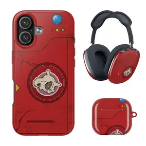 Red Poked ex Battle Tested Phone Case, Anime Pocket Monster Aesthetic AirPods Max Case, AirPods Case for iPhone 17-11 & AirPods Max, Airpod Gen 1-4