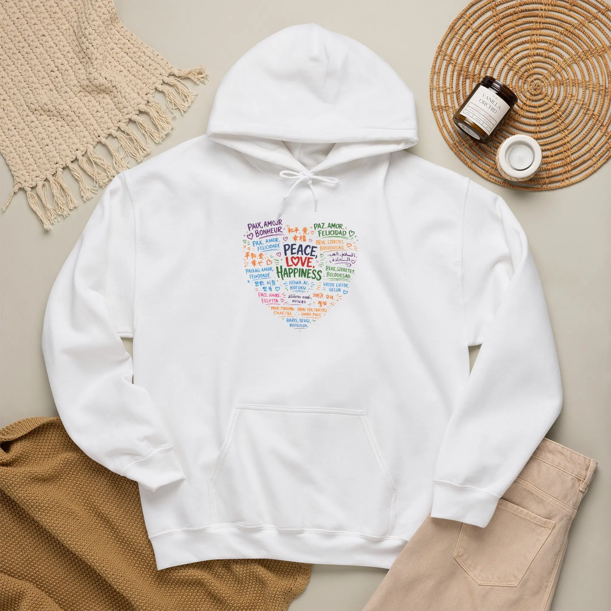 Peace Love Happiness heart word cloud Hoodie | Positive message sweatshirt