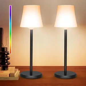 Cordless Table Lamp Rechargeable 2 Pack   Light  Operated 3 Color & RGB Stepless Dimmable Portable Led  Small Lamps for Kichen/Dining/Outdoor/Patio/Restaurant