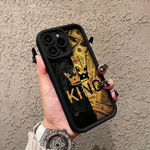 Creative King Crown Letter Pattern Phone Case |       Suitable for Apple iPhone 16 15 14 13 12 11 Pro Max Shockproof Soft Case, iPhone XS XR |       Creative Black Phone Case for Boys Gift for Family and Friends