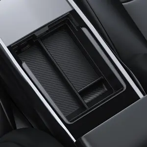 BASENOR 2021-2024 Tesla Model Y Model 3 Armrest Storage Box (Carbon Edition) Console Organizer Tray for 2021-2023 Model 3 2021-2024 Model Y Interior Accessories