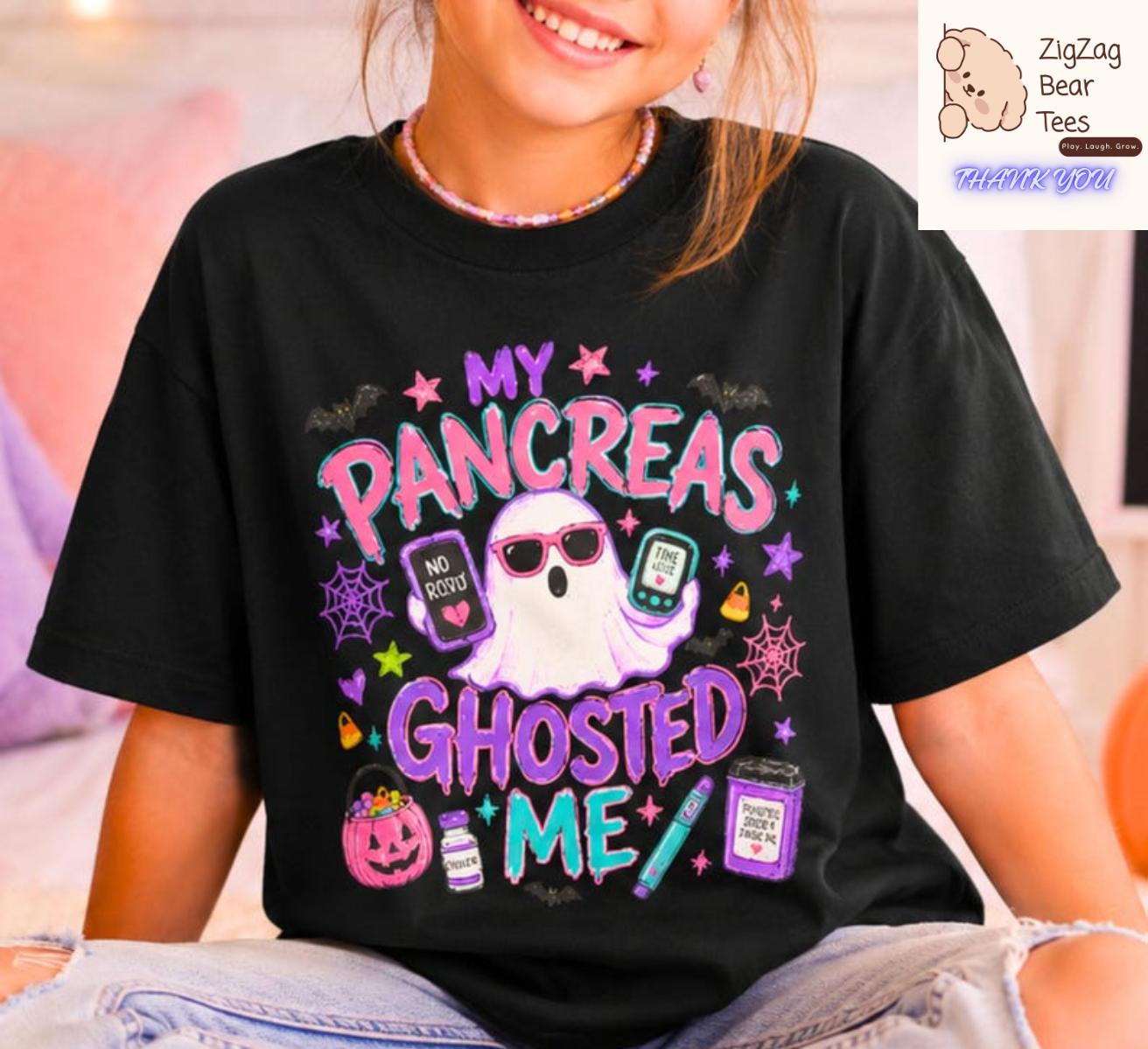 Youth Diabetes Halloween Shirt, My Pancreas Ghosted Me Funny Type One Awareness Tee Kids Fall Shirt, Insulin Monitor Spooky Blood Sugar Tee, Diabetes Gift