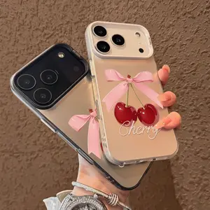 Trendy Bow Cherry Pattern Case for iPhone 17 Pro Max 17 Air 16/15/14/13/12/11 Pro Max XR XS E Plus Retro High-end Shockproof Drop Screen Protection Cute Durable PC Smartphone Cover