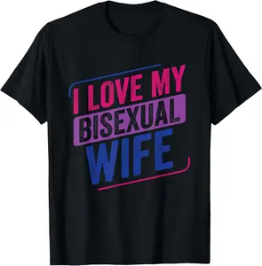 Cotton Short Sleeve Shirt, I Love my Bisexual Wife Bi Pride Bisexual Flag T-Shirt Adult size Streetwear,Menswear Casual Summer Tee,Fashion Gift