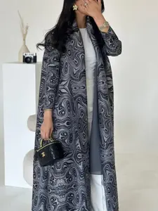 Women's Abaya Long Robe Jacket Ethnic Style Loose Fit Pleated Design Belted Fashionable All Seasons Essential