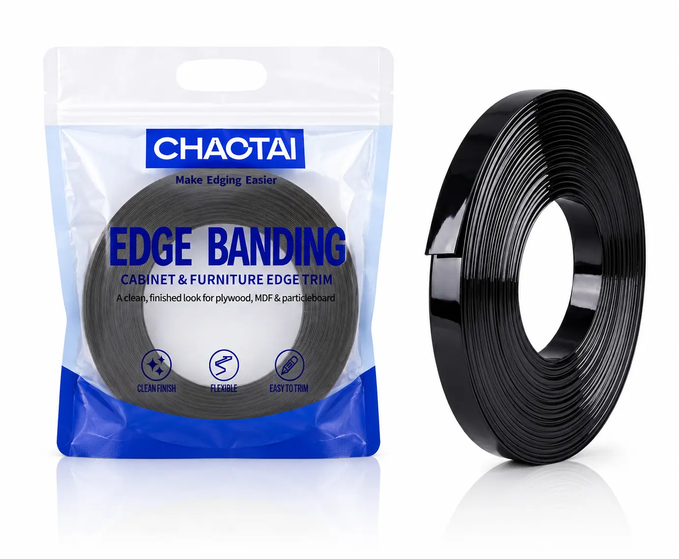 High Gloss Black PVC Edge Banding,23mm Width 1mm Thick Non Pre-Glued Furniture Edge Tape, Glossy Edge Trim for Cabinets, MDF, Particleboard & Woodworking Projects