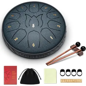 Steel Tongue Drum 6-Inch: 11 Notes Rain Drum Steel Percussion Hand Tongue Drums with Music Score Drums Mallets Finger Paddles and Carry Bag for   Musical Education Meditation Navy Blue