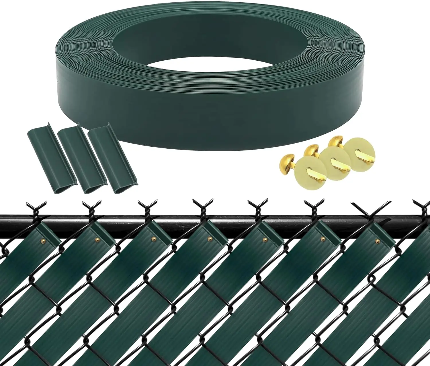 HTTMT- Green View Blocking Privacy Tape Weave w/bracket and Gold Fastener For Chain Link Fence 75m/250 ft Roll UV Resistant