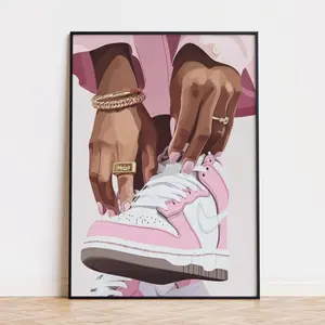 -Printable Black Woman Sneaker Art, Fashion Poster Sneakerhead Print Pink Aesthetic Art Melanin Wall Art Black Girl Decor