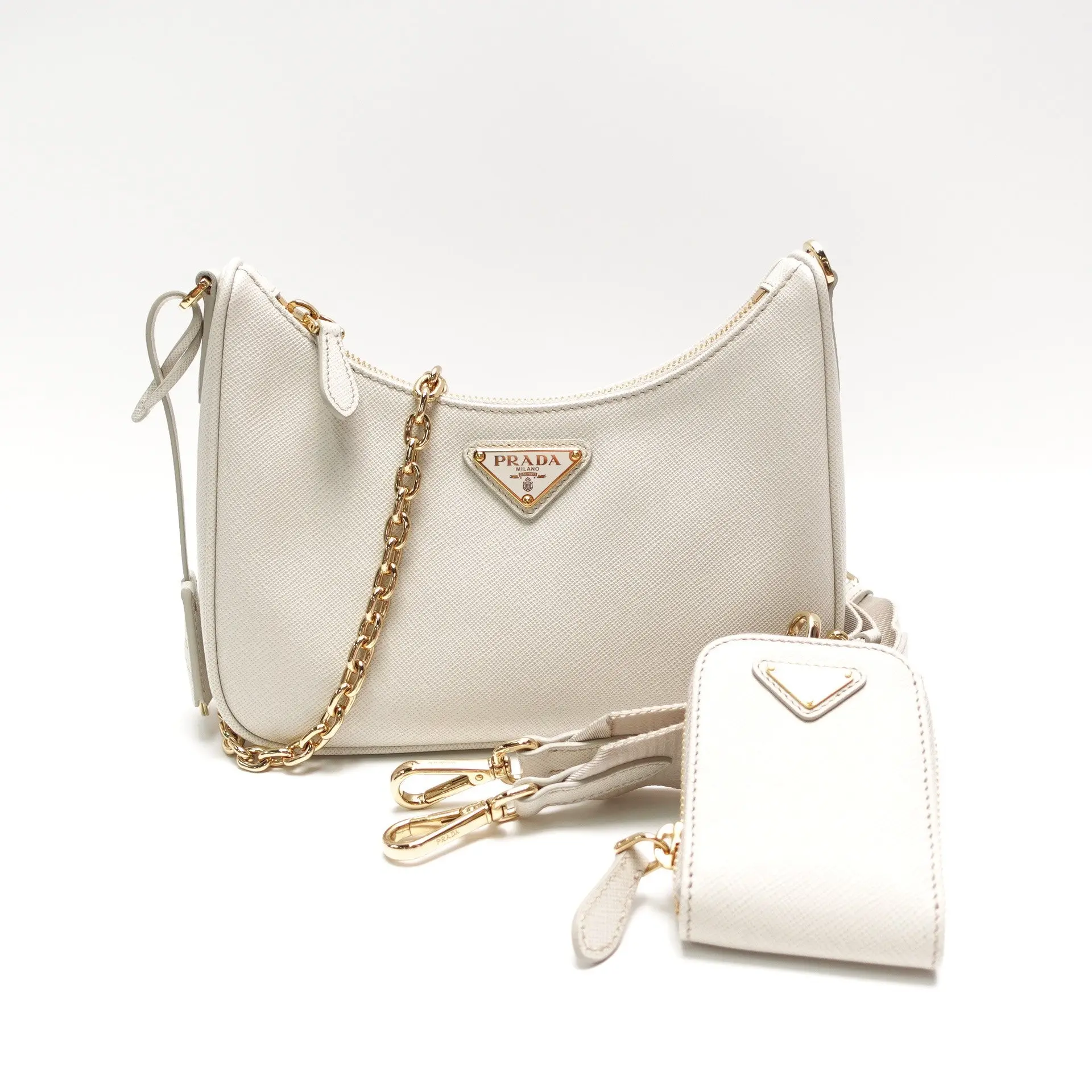 Pre-owned PRADA Saffiano leather Shoulder Bag White with Pouch T10422929