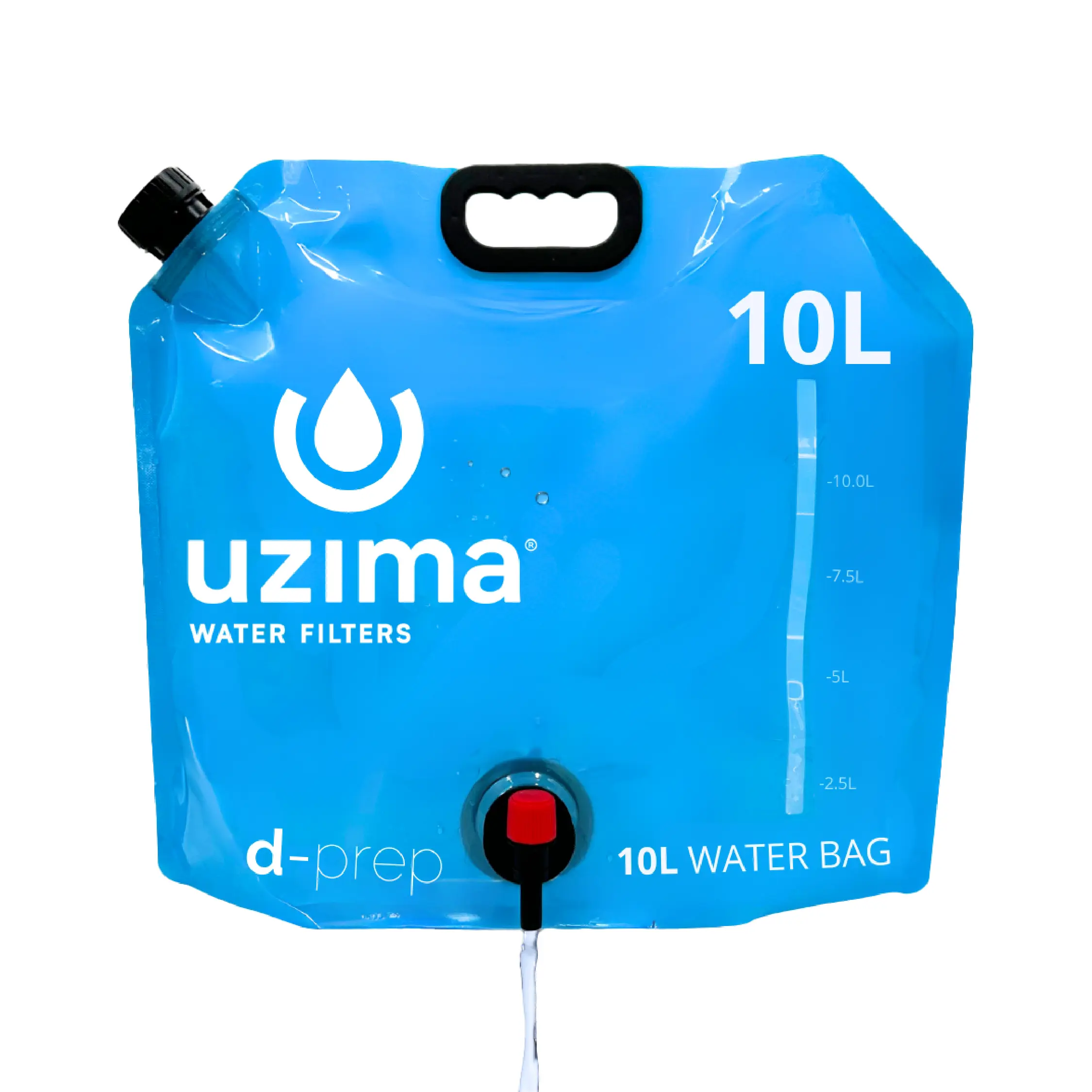 Uzima D-Prep Emergency Water Storage Container (Blue) – 10L Collapsible Water Bladder with Printed Instructions for Camping, Hiking, Survival, Disaster Kits, and Gravity Filtration Systems