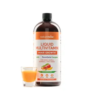 NatureWise Liquid Multivitamin Hair Growth for Women & Men + Tocogaia for Hair Growth & Skin Elasticity + Biotin, Vitamin D, E, B - Sugar Free Multivitamin - Peach Mango Flavor - Non-GMO - USA Manufactured