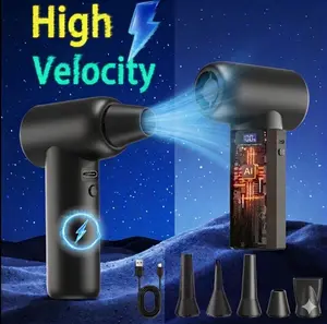 Portable Turbo Fan & Vacuum Cleaner, High-Speed Brushless Motor, 4000mAh Rechargeable Air Blower, 4-Speed Adjustable, 60min Runtime, Cordless Duster for Car, PC, Camping, BBQ, Hair Drying, Yard Leaf Blower