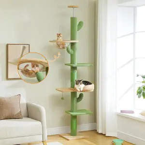 Adjustable Height Floor-Mounted Cat Tree, [87“-100"] Height Adjustable with Cat Perch