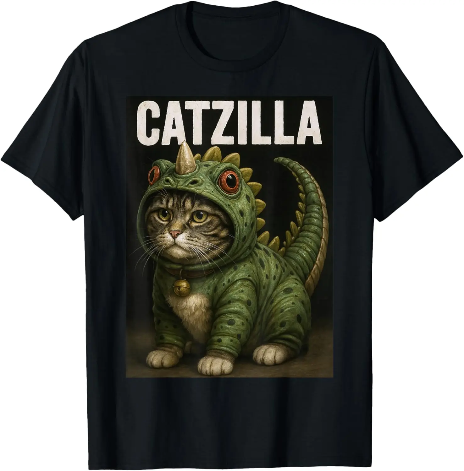 Men's Funny Cat Catzilla Japanese Cotton T-Shirt, Natural Casual Short-Sleeve Tops, Shortsleeve, Fabric, Menswear, Pullover, Sports