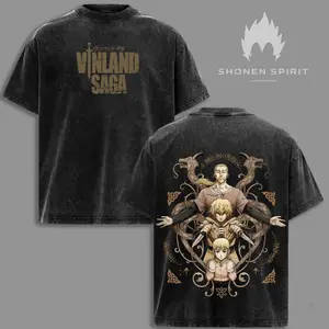 Vinland Saga Washed T-Shirt, Double Sided Vintage Anime Tee, Oversized Nordic Streetwear Graphic Shirt For Fans Of Thorfinn And Askeladd 87G