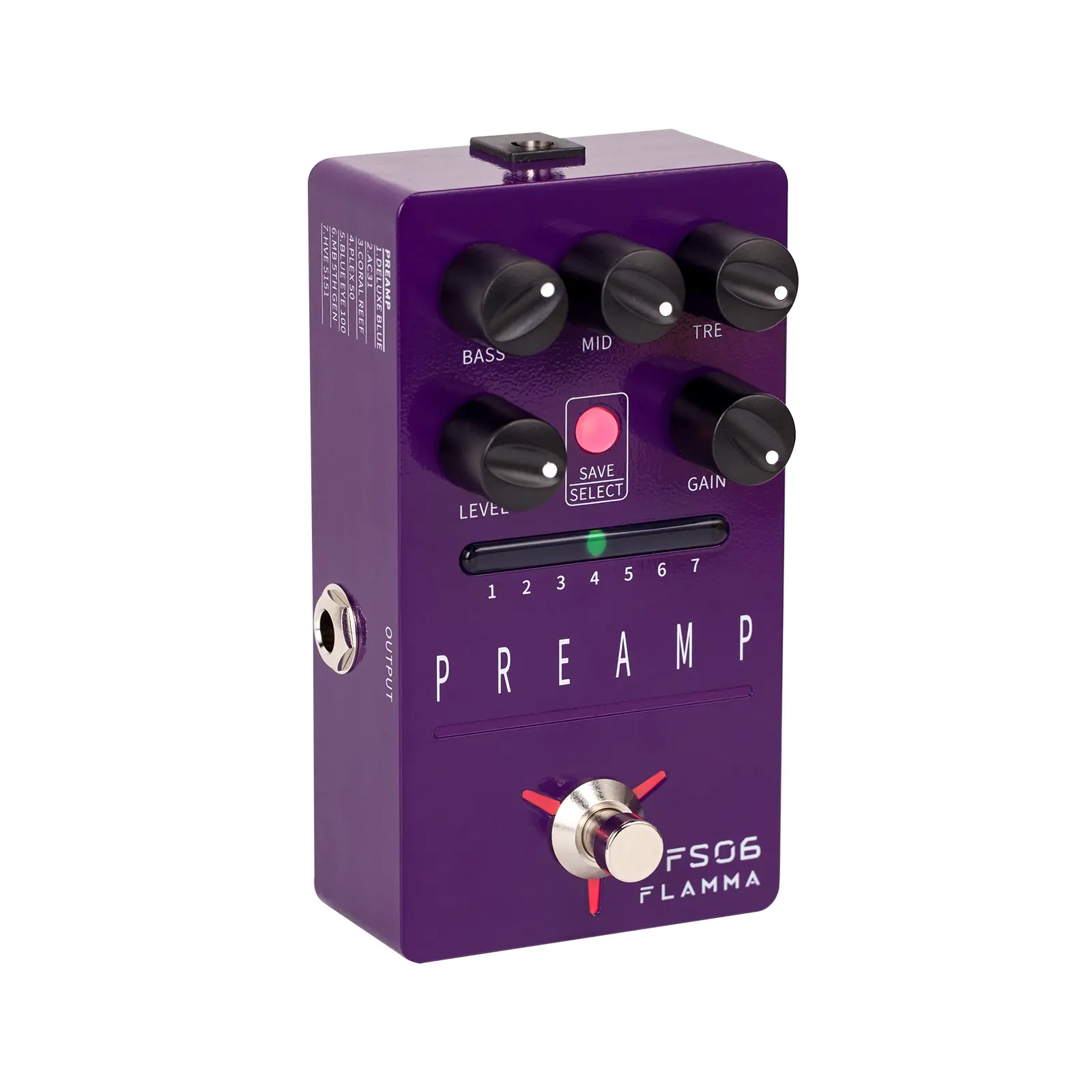 FLAMMA FS06 Compact Digital Preamp Guitar Effects Pedal with Built-in Cabinet Simulation, 7 Preamp Models, Save Presets Function