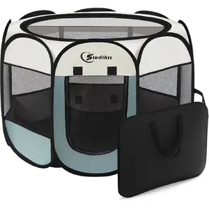 Dog Cat Playpen, Puppy Pet Playpen Indoor for Small Dog Crate Tent Cage Outdoor, Portable Pop Up Dogs Enclosure Kennel with Carrying Case for Dogs/Cats/Rabbits(Grey, Small