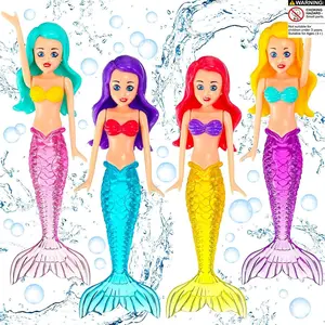 Colorful Mermaid Bath Toys Set, Pool Floats Waterproof Dolls, 4-Pieces Suitable for Boys Girls Adults, Fun Swimming Accessories