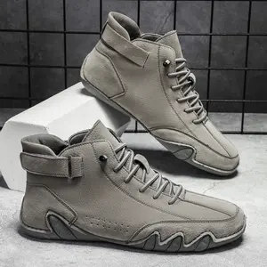 Men's High-Top Sneakers with Velcro Design Fashion PU Leather Outdoor Casual Sports Shoes British Style Work Boots Anti-Slip Durable Hiking Mountaineering Trekking Camping Boots new fashion mid-top casual shoe christmas santa claus gift