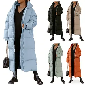 Women Long Quilted Maxi Puffer Coat Hooded Long Sleeve Padded Winter Outerwear Warm Water-Resistant Relaxed Fit Casual Daily Commute Weekend Layering Coat with Pockets for Women