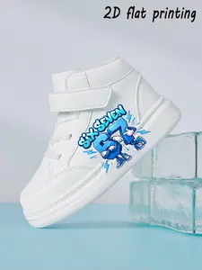 Kids Cartoon Print High Top Sneakers, Hook & Loop Closure, 2D Flat Printed Pattern, Casual Shoes for Toddlers, All Seasons, Casual Trainer Shoes, Preschool Footwear