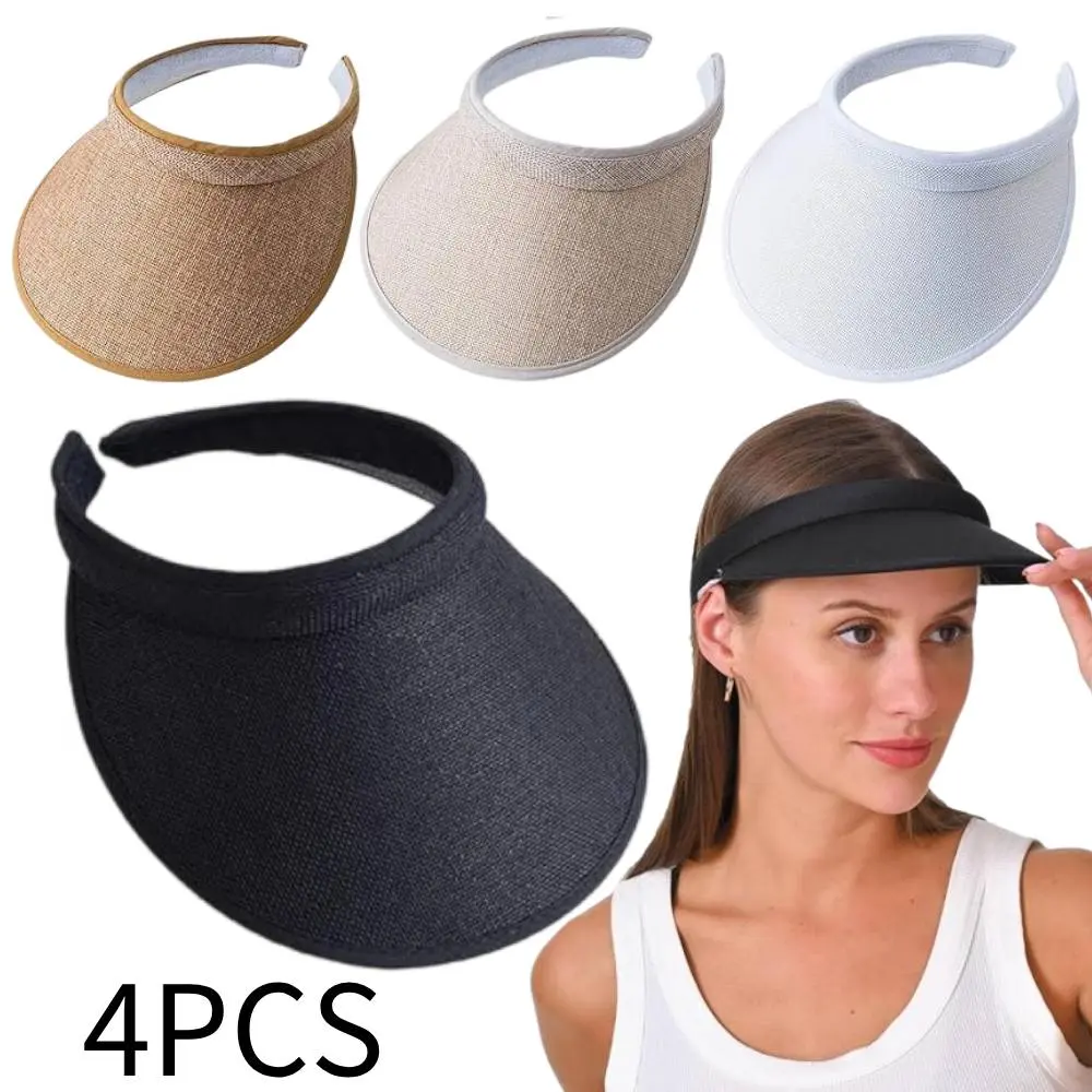 4Pcs Wide Brim Sun Visor Hats for Women Men, Adjustable Clip On Visors Outdoor Golf Beach Caps for Summer