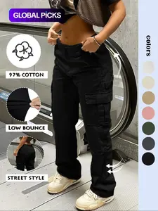 GILIPUR Y2K Women's Solid Multiple Pockets Cargo Pants, Casual Fashion Trousers, Comfort Basic Streetwear Trousers For Daily Wear, Going Out Bottoms, Autumn And Winter Women's Baggy Clothing, Casual Outdoor Trouser, Casual Chic Trousers