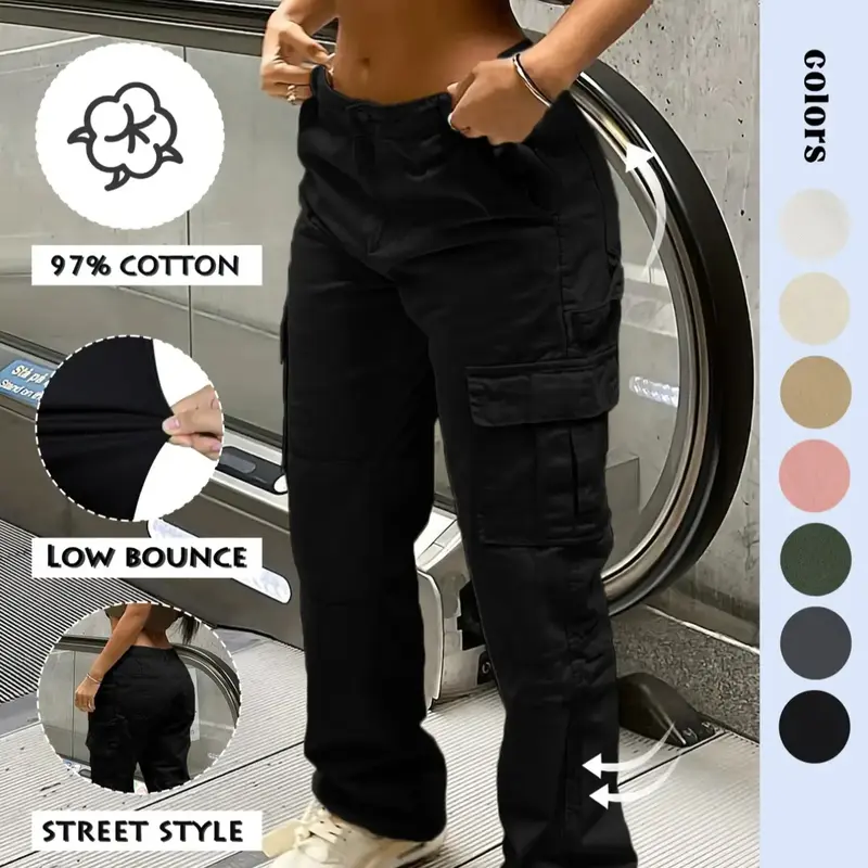 【Black Friday】GILIPUR Y2K Women's Solid Multiple Pockets Cargo Pants, Casual Comfy Trousers, Comfort Streetwear Trousers for Daily Wear, Going Out Bottoms, Autumn and Winter Women's Baggy Clothing, All Season Trousers