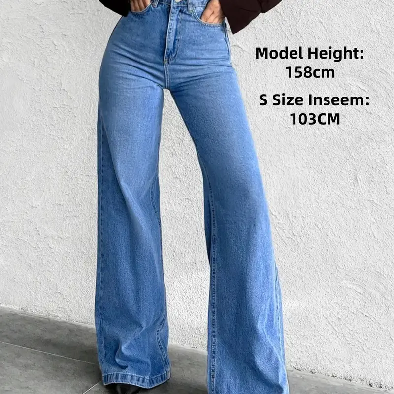 Women's Wide Leg Jeans Button High Waist Casual, Fashionable Comfortable Daily Wear, Perfect for Casual Style