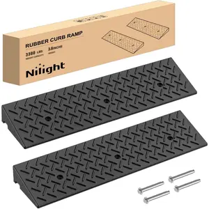 Nilight 3.2 Inch Rise Heavy Duty Rubber Curb Ramps - Extended Length, Optimized Incline, 3300lbs Load Capacity, Included Screws for Permanent Installation on Driveway Threshold, Loading Dock (for Cars, Wheelchairs)