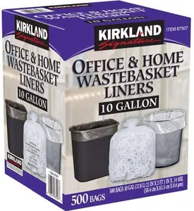 Kirkland Signature RutaVm 10 Gallon Clear Plastic Trash Bags, 23 x 25 Inches, 0.34 Mil, 125/Roll, 4 Rolls/Case (500 Bags Total, bulk packaging)