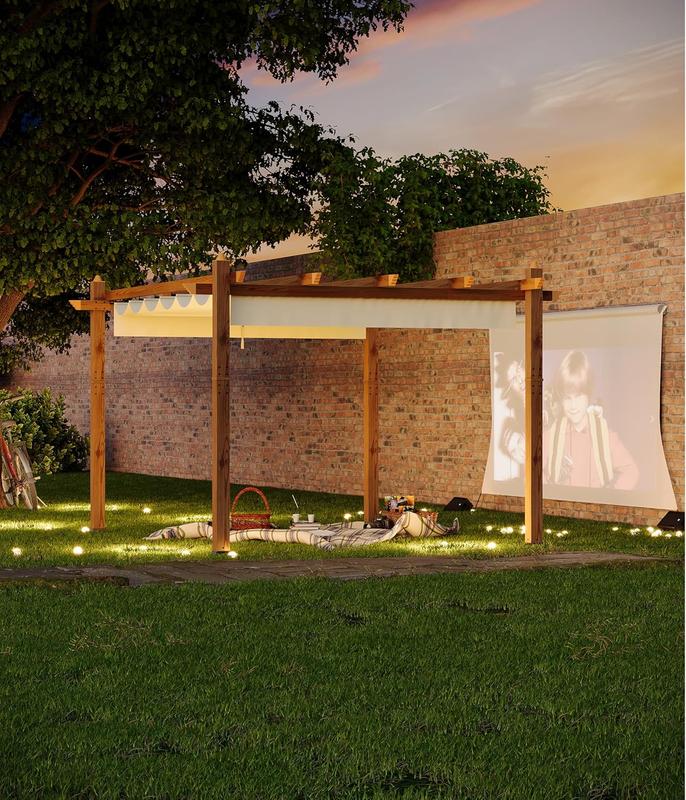 10X10 FT / 10X13 FT Wood-Grain Aluminum Pergola Outdoor Pergola with Retractable Canopy Sun Shade Shelter for Garden, Patio, Backyard, Deck