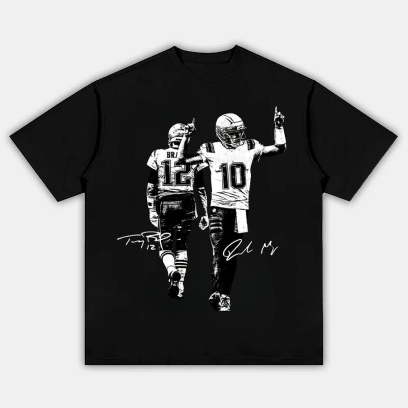 Drake Maye & Tom New England Football Graphic | NFL Fan Game Day Wear | Adult & Youth T-Shirt Sweatshirt | Patriots Inspired Design | Soft Cotton Unisex Tee