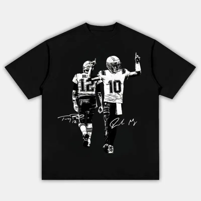 Drake Maye & Tom New England Football Graphic | NFL Fan Game Day Wear | Adult & Youth T-Shirt Sweatshirt | Patriots Inspired Design | Soft Cotton Unisex Tee