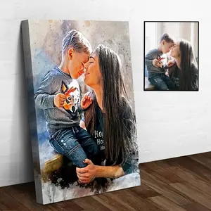 Personalized Watercolor Portrait - Custom Mother & (Mom, Son, Daughter) Picture - Framed Canvas Wall Art With Name - Bohemian, Rustic, Casual Style - For Decor - Mother'S Day & Christmas Gift - Hand-Packed Delivery, 2D Flat, Valentine'S Day