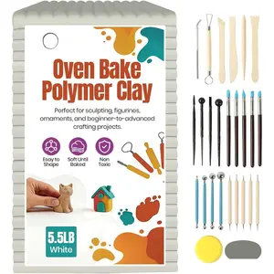 Oven Bake Polymer Clay 5.5lb with Tools Kit, White Sculpting Material for Modeling & Crafts, Soft Until Baked,  DIY Clay for Figurines, Miniatures,  & Pottery Projects