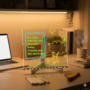Multifunctional Glowing Drawing Board with Eye-Caring Desk Lamp, Erasable Whiteboard for Kids Creative Learning, Colorful Pen Set Memo Board Decor, Acrylic Sign Bedroom Fun Gift Tool