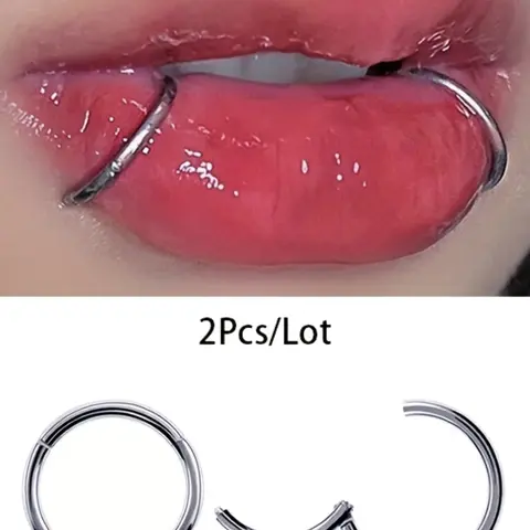 2pcs Seamless Construction Stainless Steel Hoop Lip Ring Set, Punk Simple Style Plain Aesthetic Body Piercing Jewelry, Unisex Fashion Accessory, Piercings Jewelry