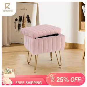 RIMIKING Plush Velvet Storage Ottoman,Gold style Metal Legs,soft plush top, hidden storage,gold metal legs , for bedroom, living room,office,K253